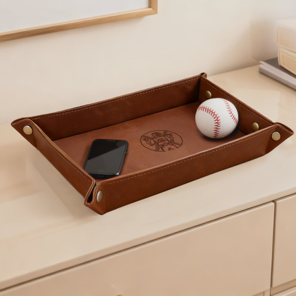 Personalized Baseball Leather Valet Tray - Baseball