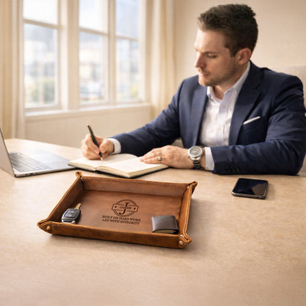 Personalized Engraved Leather Tray for Him - Monogram