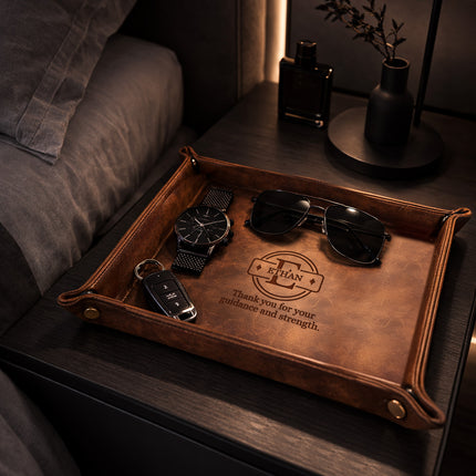 Personalized Engraved Leather Tray Custom Name For Men
