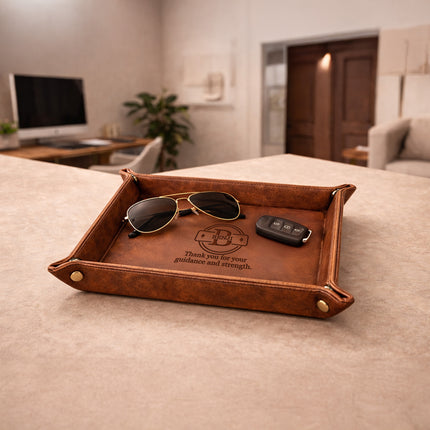 Personalized Engraved Leather Tray Custom Name For Men