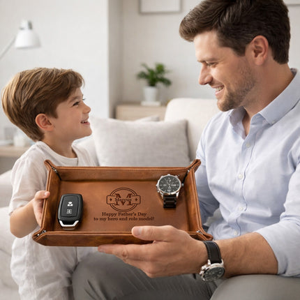 Personalized Engraved Leather Tray for Him - Monogram