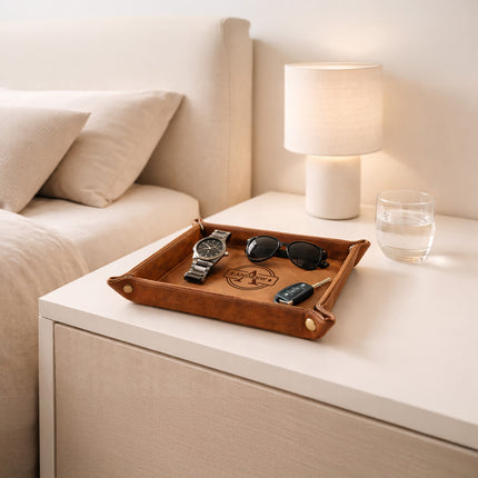 Personalized Engraved Leather Tray for Him - Monogram