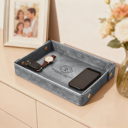Engraved Father's Day Leather Valet Tray - Gray
