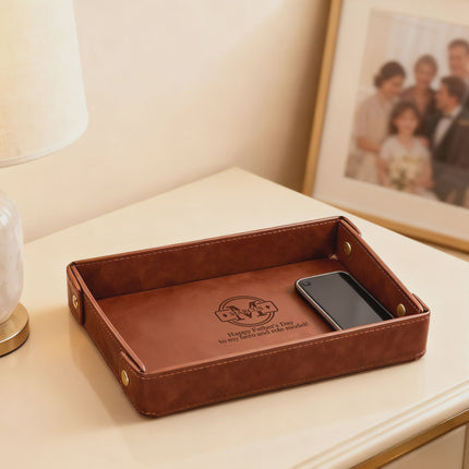 Engraved Leather Valet Tray for Men – Light Coffee
