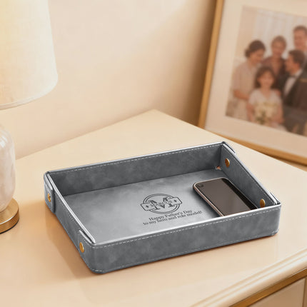 Engraved Father's Day Leather Valet Tray - Gray
