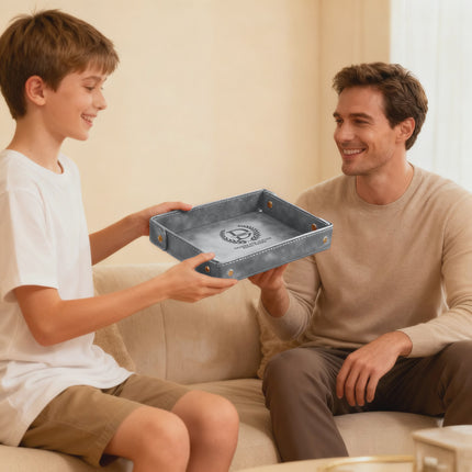 Engraved Father's Day Leather Valet Tray - Gray