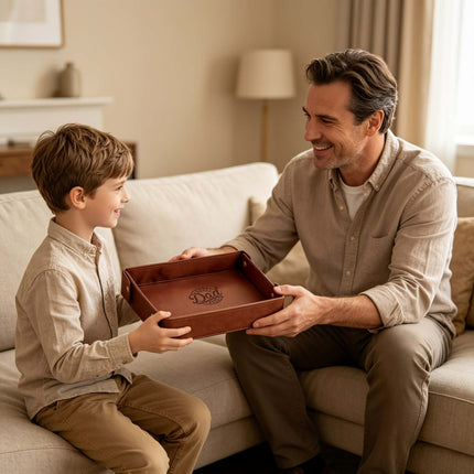 Engraved Leather Valet Tray for Men – Light Coffee , Father's Day