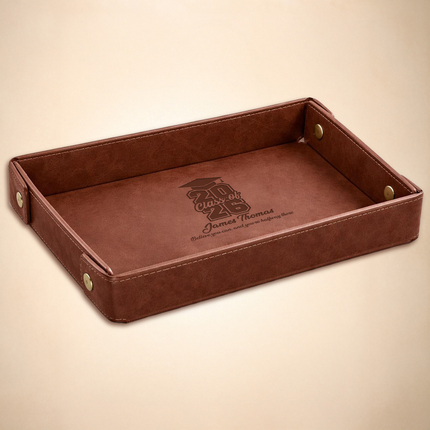 Engraved Leather Valet Tray for Men – Light Coffee
