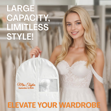 Personalized Garment bag for Wedding Dress - Embroidered Breathable Black Bag for Bridal Gown - 72 Inch White