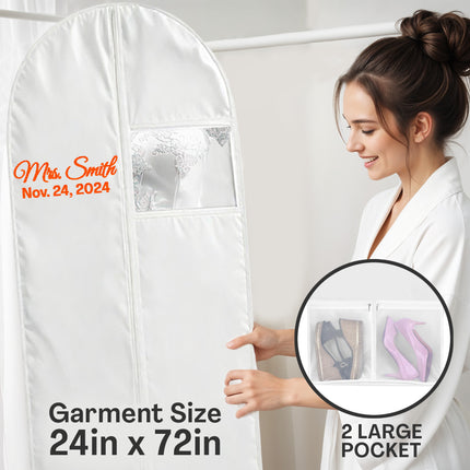 personalized garment bag for wedding dress embroidered breathable black bag for bridal gown 72 inch white