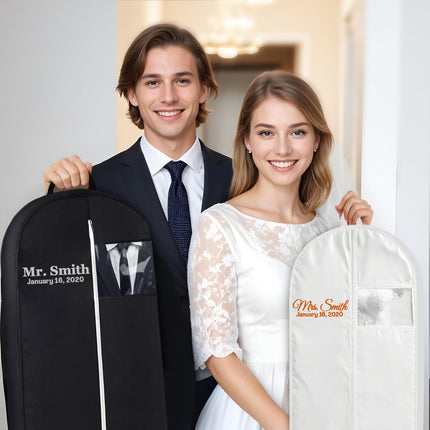 personalized garment bag for wedding dress embroidered breathable black bag for bridal gown 72 inch white