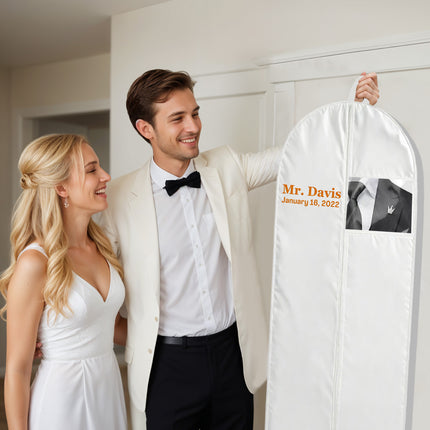 personalized garment bag for wedding dress embroidered breathable black bag for bridal gown 72 inch white