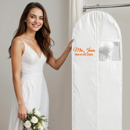 personalized garment bag for wedding dress embroidered breathable black bag for bridal gown 72 inch white