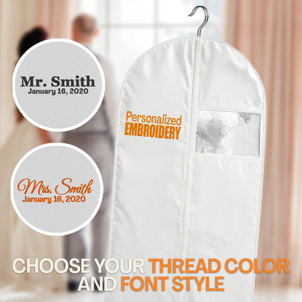 personalized garment bag for wedding dress embroidered breathable black bag for bridal gown 72 inch white