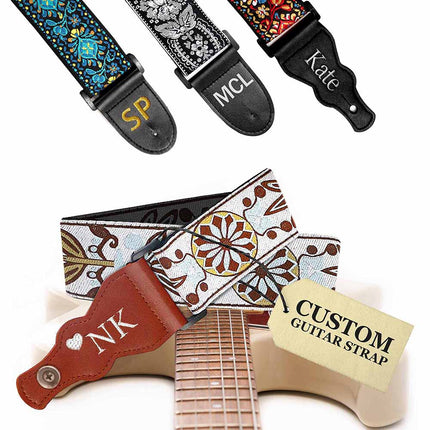 Custom White Woven Vintage Design Guitar Strap W/FREE BONUS- 2 Picks + Strap Locks + Strap Button