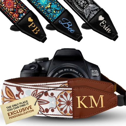 Personalized Embroidered White Woven Camera Strap