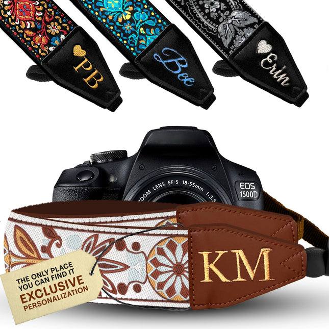 Personalized Embroidered White Woven Camera Strap