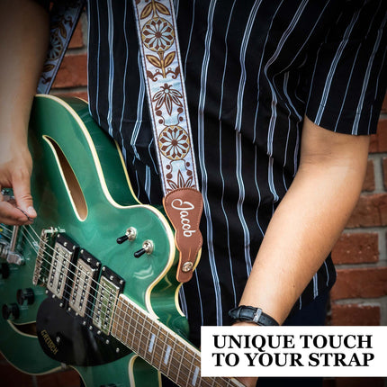 Custom White Woven Vintage Design Guitar Strap W/FREE BONUS- 2 Picks + Strap Locks + Strap Button