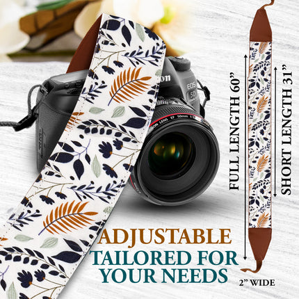 Personalized Embroidered White Leaves Camera Strap - Camera Strap for SLR/ DSLR