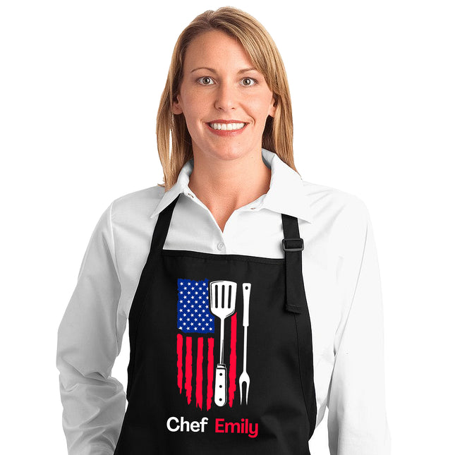 Personalized USA Flag Kitchen Design Chef Apron