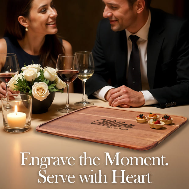 Personalized Acacia Wood Serving Tray with Engraved Name