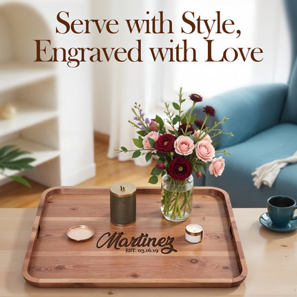 Personalized Acacia Wood Serving Tray with Engraved Name