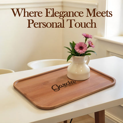 Personalized Acacia Wood Serving Tray with Engraved Name
