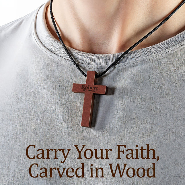 Personalized Wooden Cross Pendant with Custom Name