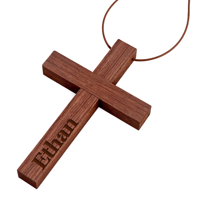 Personalized Wooden Cross Pendant with Custom Name