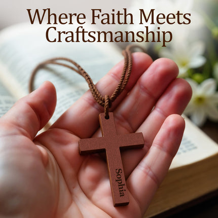 Personalized Wooden Cross Pendant with Custom Name