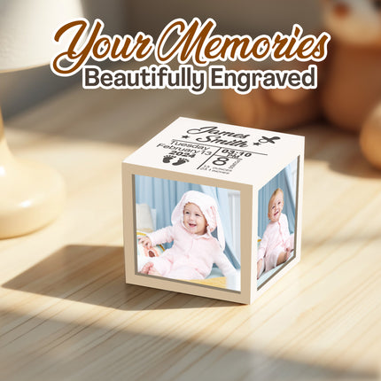 Personalized Mini White Wood Photo Cube for New Mom