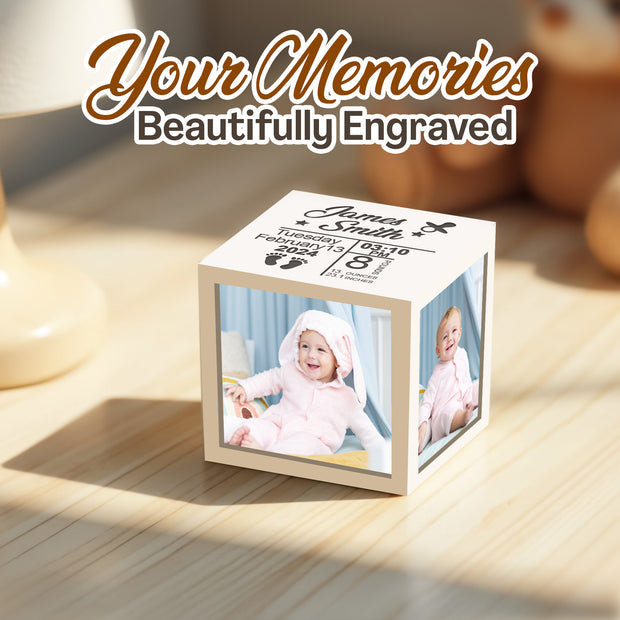 Personalized Mini White Wood Photo Cube for New Mom