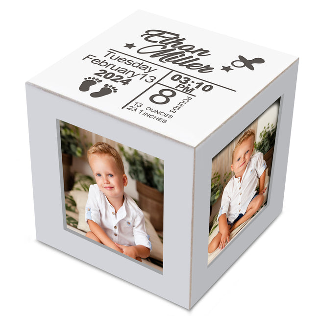 Personalized Mini White Wood Photo Cube for New Mom