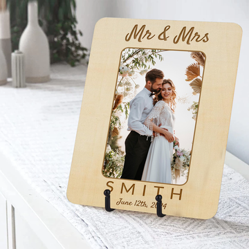 Engraved Custom Wood Photo Frame, Wedding Picture Frame Personalized, Hanging/Tabletop Wood Frame Personalized Picture Frames with Names, Customized Gift for Wedding, Anniversary, Engagement 4x6Inch