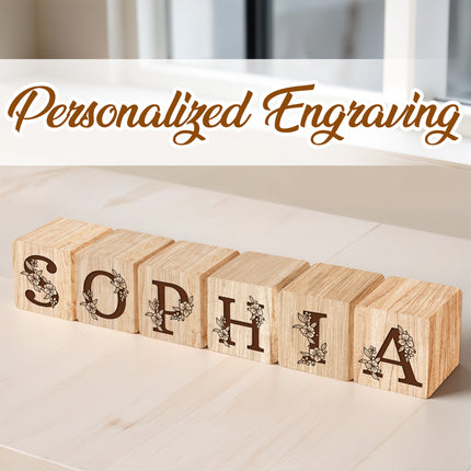 Engraved Nursery Flowers Name Sign, Custom Name Wood Blocks