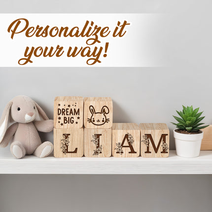Engraved Nursery Flowers Name Sign, Custom Name Wood Blocks