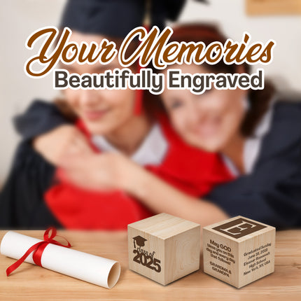 Engraved Wooden Cube for Graduation