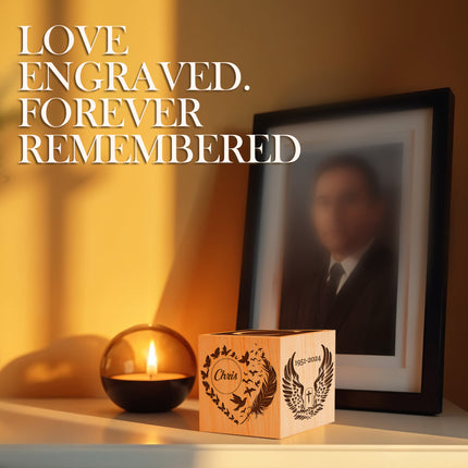 Engraved Memorial Wood Cube