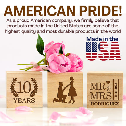 Anniversary Block, Engraved Wedding Day Wooden Block - Engraved Wood Name Block