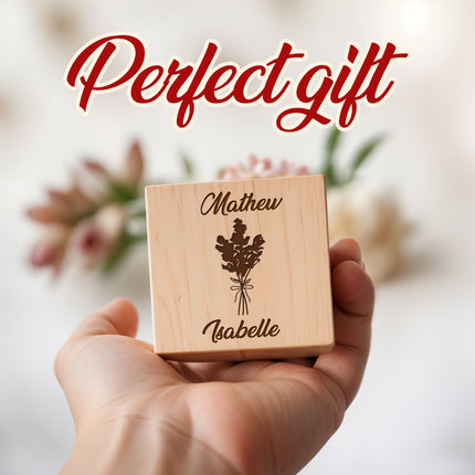 Anniversary Block, Engraved Wedding Day Wooden Block - Engraved Wood Name Block