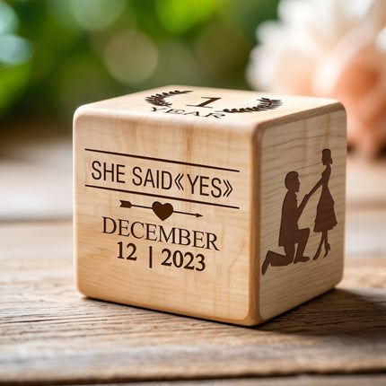 Anniversary Block, Engraved Wedding Day Wooden Block - Engraved Wood Name Block