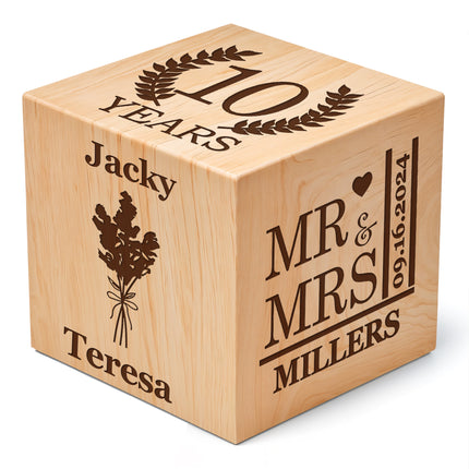 Anniversary Block, Engraved Wedding Day Wooden Block - Engraved Wood Name Block