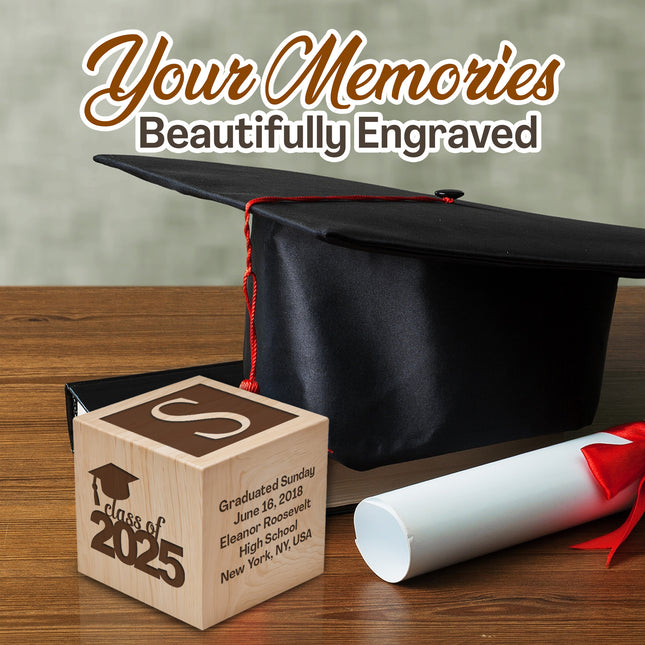 Engraved Wooden Cube for Graduation