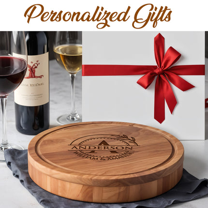 Engraved Round Cheese Board with Cheese Tool Set