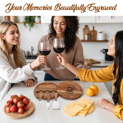 Engraved Round Cheese Board with Cheese Tool Set