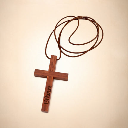 Personalized Wooden Cross Pendant with Custom Name