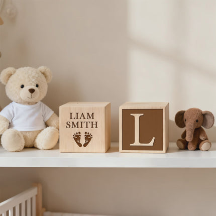 Engraved Baby Wooden Blocks, Baby Announcement Box