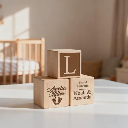 Engraved Baby Wooden Blocks, Baby Announcement Box