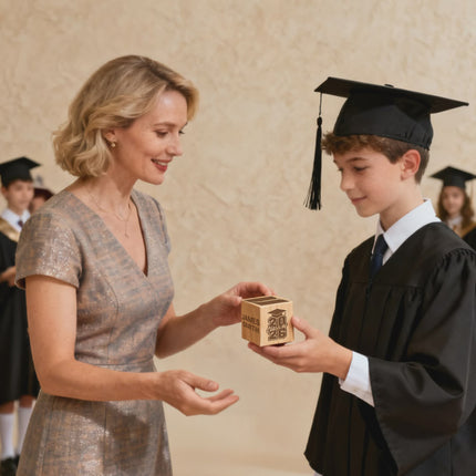Engraved Wooden Cube for Graduation – Personalized Name & Date Keepsake