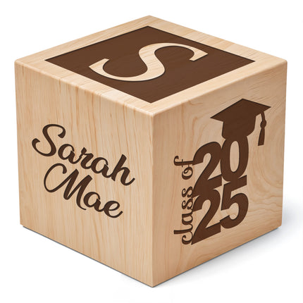 Engraved Wooden Cube for Graduation